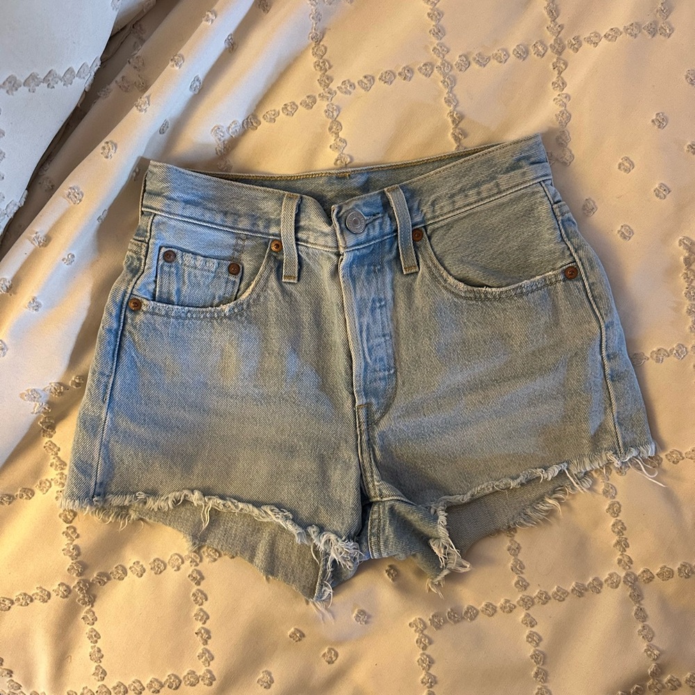 Levi's Blue Jean Shorts High-Waisted Frayed Hem